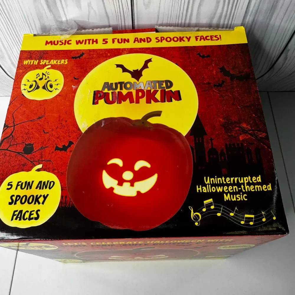 Animated Pumpkin with 5 Different Spooky Faces, Built-in Speakers, LEDs, NEW NIB